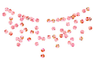 Peach gold paillettes confetti scatter vector background. Valentine's day background design. Round lustering tinsel particles holiday decor. Romantic love valentine confetti.
