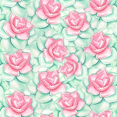 Watercolor seamless pattern with succulents .
