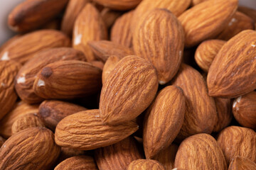 Full frame shot of fresh nutritious almonds with copy space