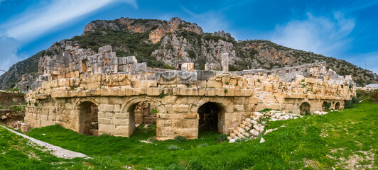 Fototapeta premium Ancient Greek-Roman Theatre of Myra in Demre, Antalya, Turkey. Panoramic view.