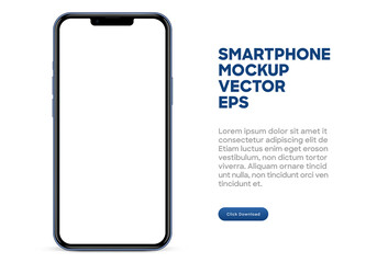 Realistic blue color smartphone mockup isolated with transparent screens. Smart phone mockup collection. Device front view. 3D mobile phones with shadow and white background.