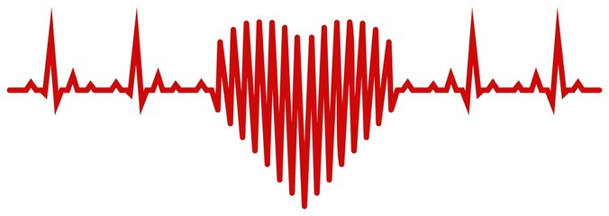 Herz Vektor in rot. Abstrakte Illustration mit Kardiogramm. Weißer isolierter Hintergrund. - obrazy, fototapety, plakaty