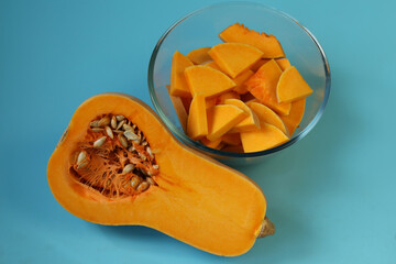 pumpkin on a blue table