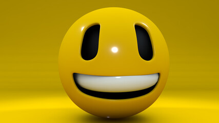 3d illustration. A beautiful view of smile emoji on a yellow background.