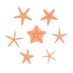 Hand drawn starfish icon or stamp, doodle outline set. Ocean starfish symbol. Tropical sea travel underwater flat style design elements and badge, brand collection. Vector illustration