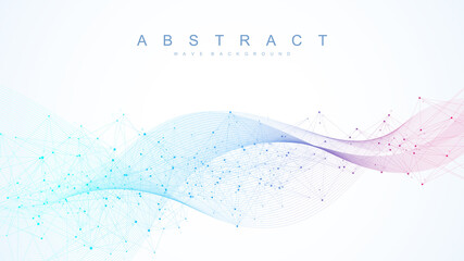 Technology abstract lines and dots connection background. Connection digital data and big data concept. Digital data visualization. Vector illustration