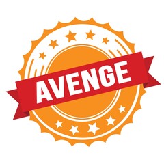 AVENGE text on red orange ribbon stamp.