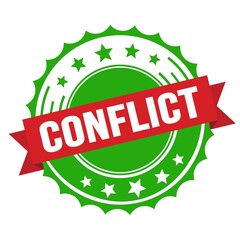 CONFLICT text on red green ribbon stamp.