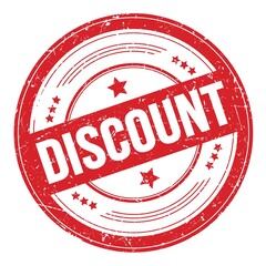 DISCOUNT text on red round grungy stamp.