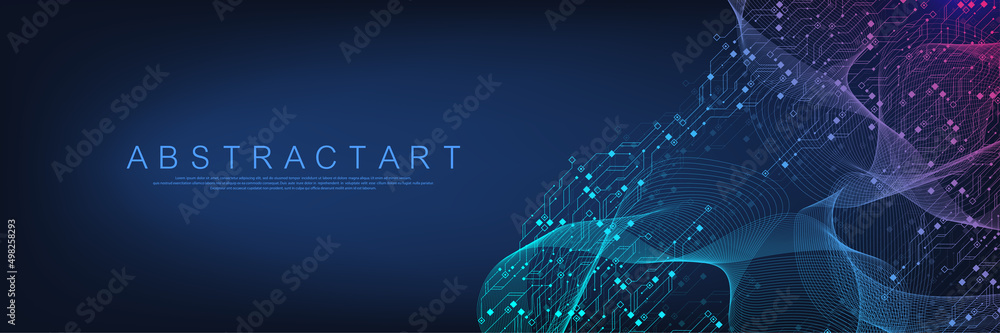 Aufkleber Technology circuit board texture background design. Quantum computer technologies concepts. Futuristic blue circuit board background vector motherboard