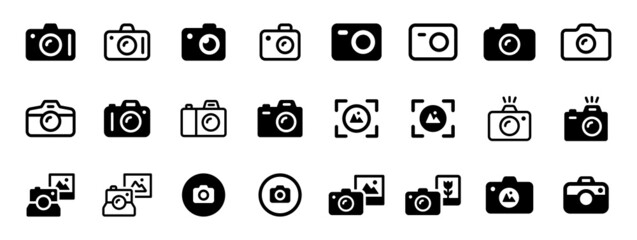 Photo camera icon collection. Snapshot icon. Film camera symbol vector illustration.