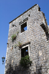 Close-up on the destroyed old building. Perast. Montenegro.