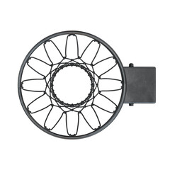 Black basketball rim top view on a white background, 3d render
