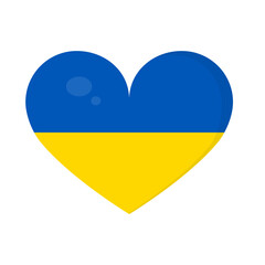 Ukraine flag in the shape of a heart. Vector illustration of emblem, badge, icon, symbol, element in support of Ukraine.