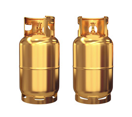 A set of gold gas cylinders on a white background, 3d render