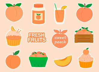 Set Peach fruits stickers printable
