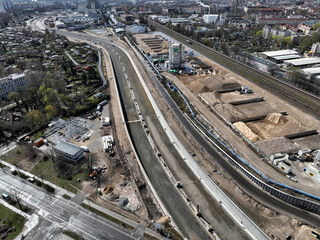 Aerial view of construction site for the A100 city highway in Berlin