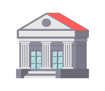 Bank building exterior with antique columns and triangle roof icon isometric vector illustration. Federal architecture financial public department institution isolated. Courthouse, government facade