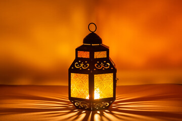Traditional Arabic lantern lit up for celebrating the Holy Month of Ramadan