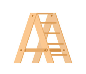 Wooden garden stepladder with steps for agricultural work isometric icon vector illustration. Portable rack horticulture inventory for comfortable climbing. Staircase construction agronomy equipment