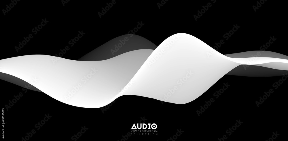 Poster sound wave visualiztion. 3d black and white solid waveform. voice sample pattern.