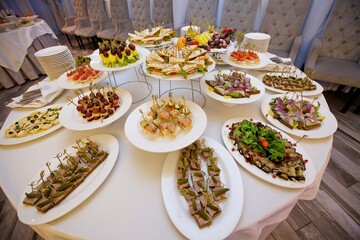 Sweet table candy bar on a holiday in honor of a wedding or children 's holiday.