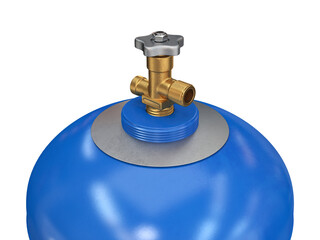 Blue gas cylinder with a valve on a white background, 3d render