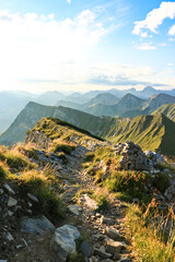 Fototapeta na wymiar Sunrise morning sun on top of Bavarian Mountains