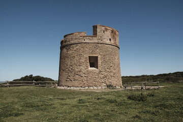 Fototapeta na wymiar Torre Caldara, an ancient construction of the 16th century, for sighting of Saracen pirates, near Anzio and Lavinio