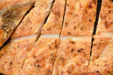 roasted slice chicken breast eat with sticky rice on plate