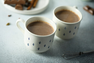 Homemade hot chocolate with spices