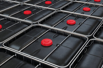Top view of IBC containers for liquids in black, 3d render