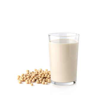 Soybeans Or Soya Bean And Soy Milk Isolated On White Background.