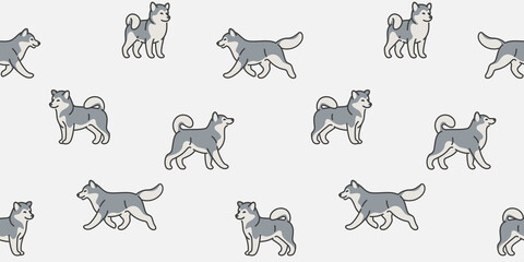Seamless trendy pattern with style cartoon malamute dog. Cartoon print with dog. © Lili Kudrili