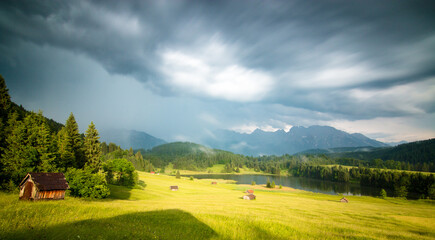 Summer thunderstorm at Bavarian alps Geroldsee