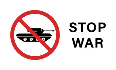 Military Tank Silhouette Red Stop Symbol. Caution Transportation Weapon Icon. Forbidden Army Sign. Panzer Vehicle Force Ban Sign. Danger Tank Artillery Army Symbol. Isolated Vector Illustration