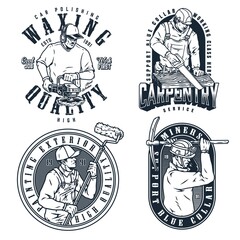Blue-collar workers monochrome badges set