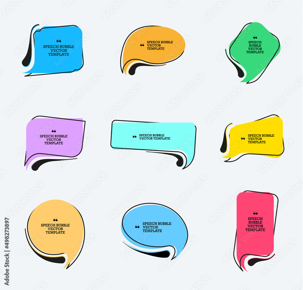 Poster Set of vector colored speech bubbles in a modern style with a stroke