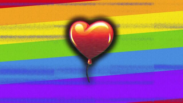 Animation of heart with glitch on rainbow background