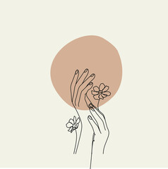 Beige Hand Minimalist Illustration Square Canvas Print