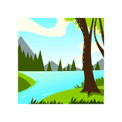 Blue Minimalist Frames Lake Painting Canvas Print Square