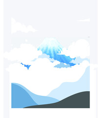 Blue Minimalist Mountain Landscape Canvas Print