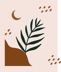 Brown Green Minimalist Leaf Canvas Print