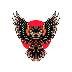 Obraz premium owl tattoo illustration vector design