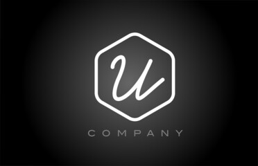 hexagon black and white U alphabet letter logo icon design. Creative template for company and business