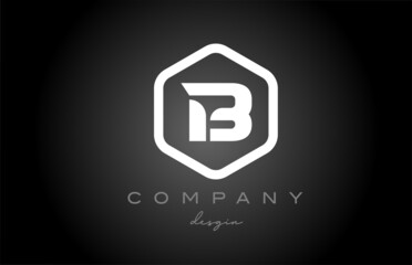 B black white hexagon alphabet letter logo icon design. Creative template for business and company