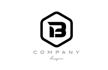 black and white B alphabet letter logo icon design with hexagon. Creative template for business and company