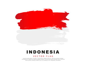 Flag of Indonesia. Red and white brush strokes, hand drawn. Vector illustration isolated on white background.