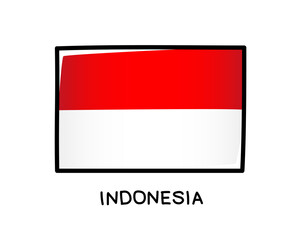 Flag of Indonesia. Colorful Indonesian flag logo. Red and white brush strokes, hand drawn. Black outline.