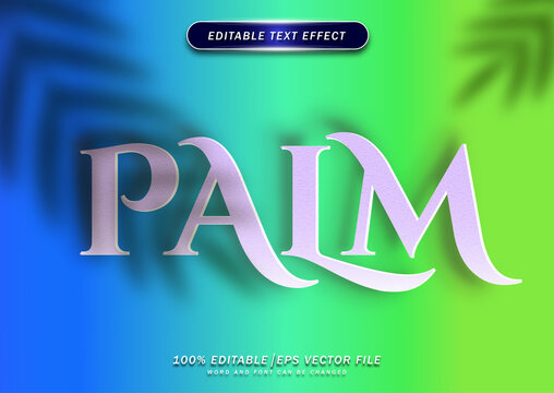 palm editable text effect. Colorful soft folio background with leaves shadow.